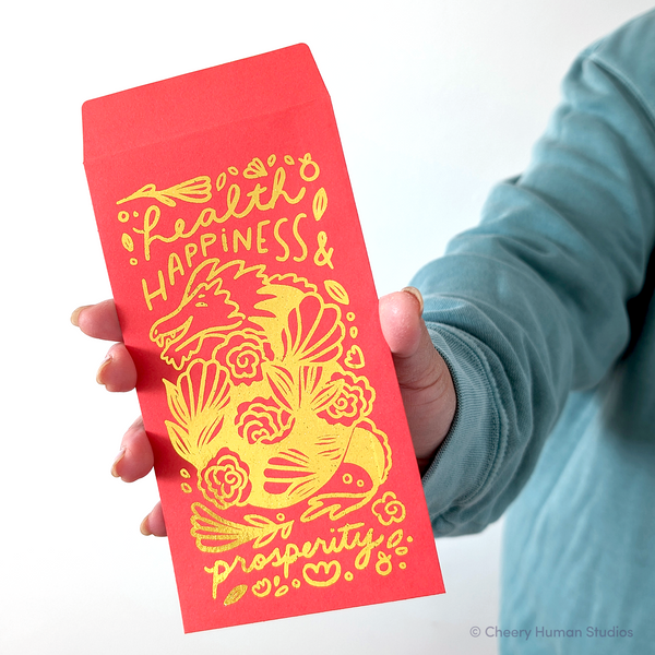 Health, Happiness & Prosperity Dragon Red Envelopes | Lunar New Year | Year of the Dragon Gift Envelopes