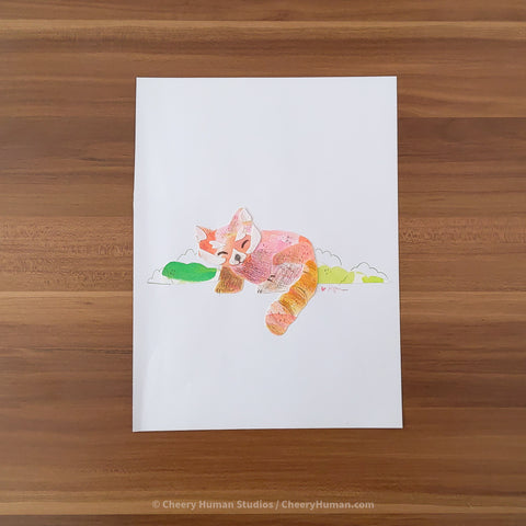 *PAPER ART ORIGINAL* Red Panda - Original Paper Cut Artwork ✺ Watercolor - Acryla Gouache - Colored Pencil Art