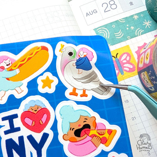 Cheery Human Visits New York - Transparent Vinyl Sticker Sheet