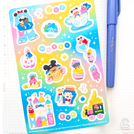 *Paper World Expo Anaheim Exclusive* Cheery Human Visits the Magic Park - Transparent Vinyl Sticker Sheet