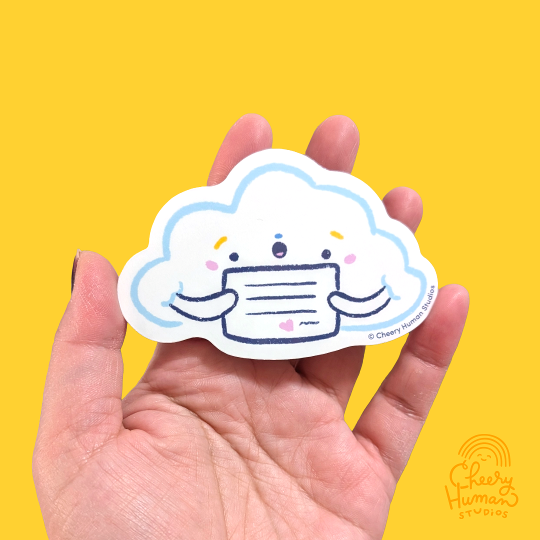 Milo the Cloud Reads a Letter - Handmade Vinyl Sticker