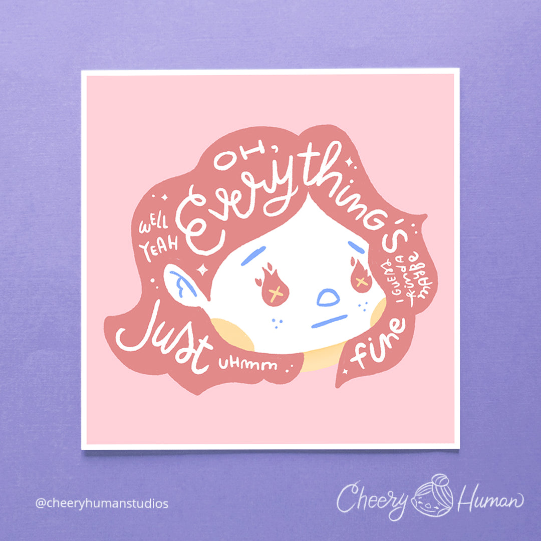 Hair Emotions 1: Just Fine - 6x6 Art Print