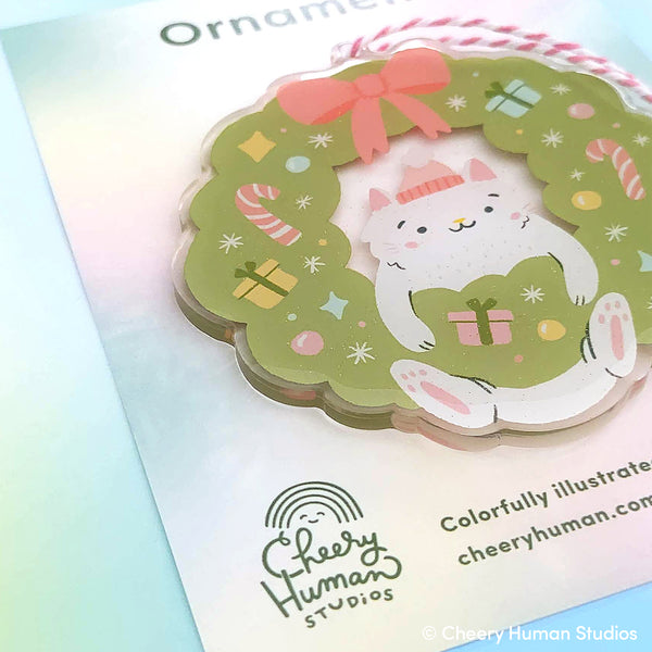 Cat & Wreath Ornament | Holiday Ornament