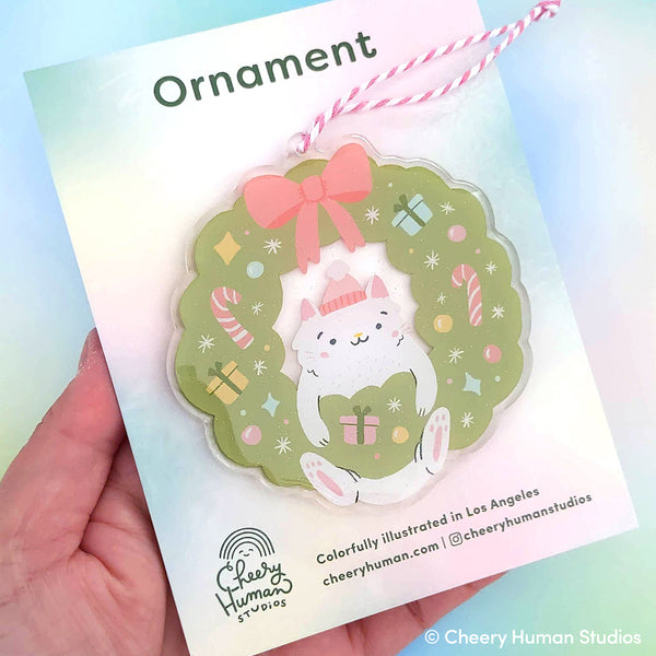 Cat & Wreath Ornament | Holiday Ornament