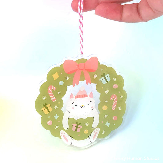Cat & Wreath Ornament | Holiday Ornament