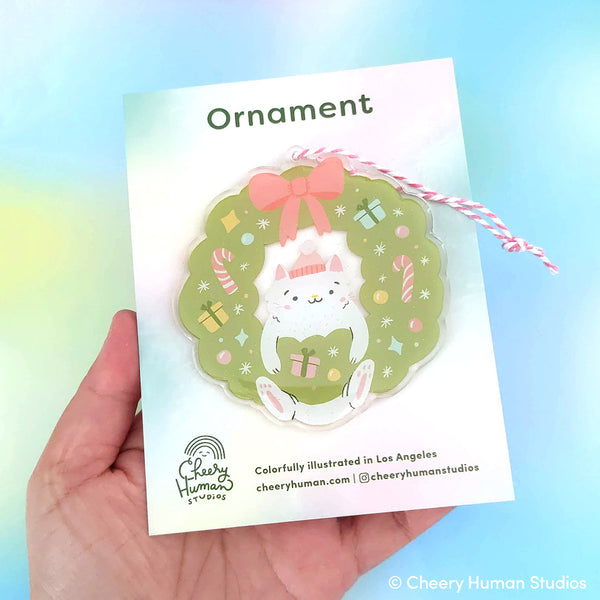 Cat & Wreath Ornament | Holiday Ornament