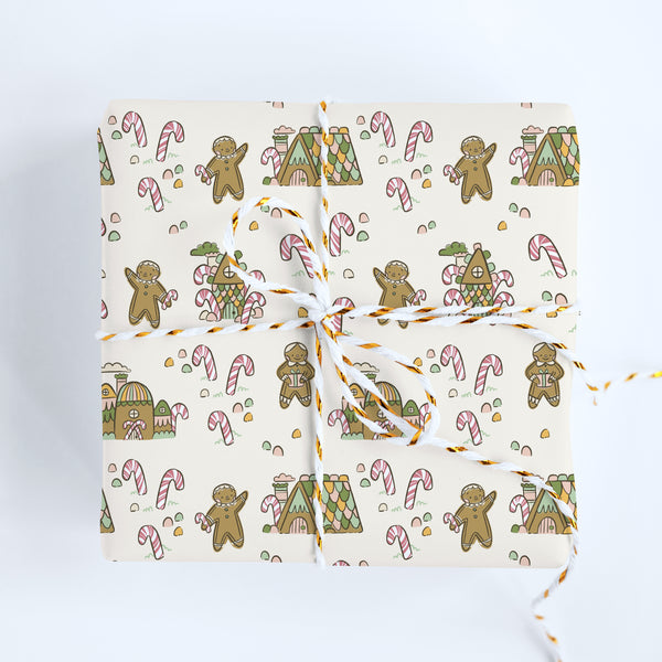 Gingerbread Village - Double Sided Gift Wrap - Folded Flat Pack of 2 Sheets