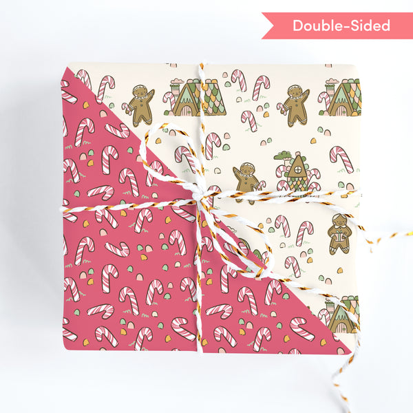 Gingerbread Village - Double Sided Gift Wrap - Folded Flat Pack of 2 Sheets