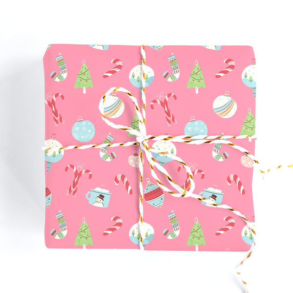 Festive Ornaments - Double Sided Gift Wrap - Folded Flat Pack of 2 Sheets