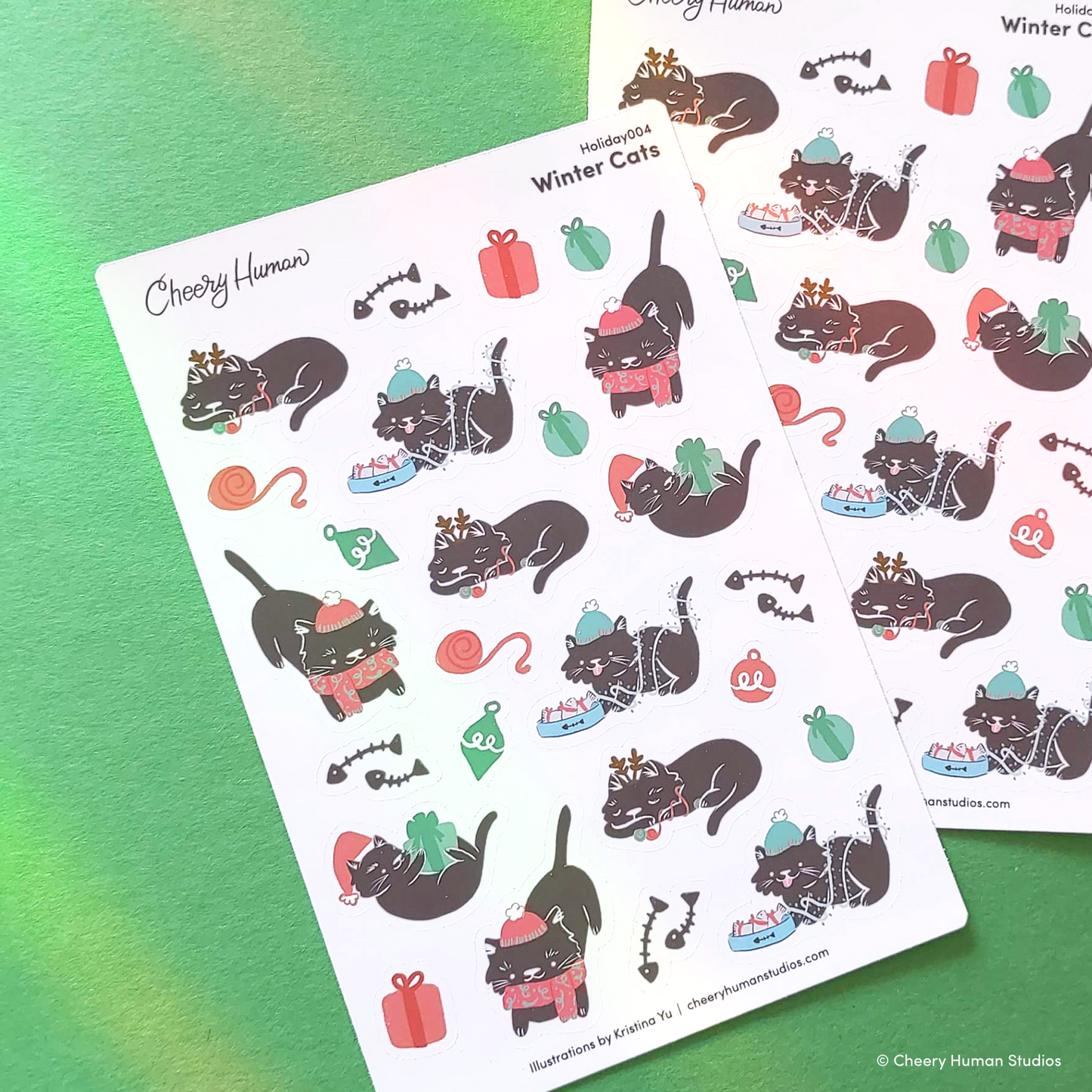 Winter Cats Sticker Sheet | Winter Stickers | Holiday Stickers | Sticker Sheet