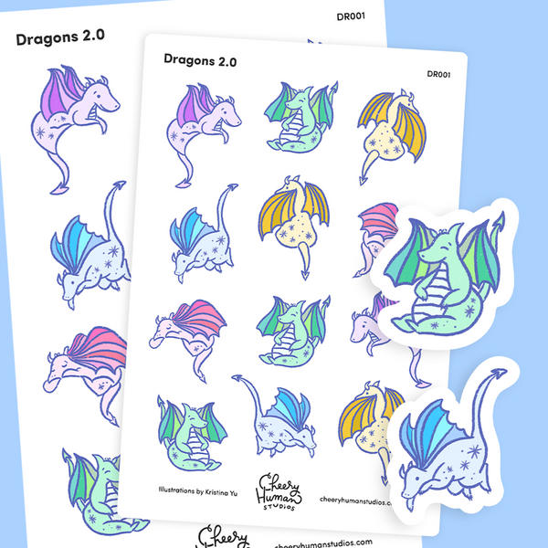 Dragons - Decorative Sticker Sheet | Single Sticker Sheet or Pack of 5
