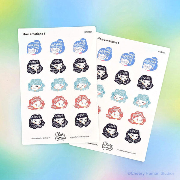 Hair Emotions 1 - Decorative Sticker Sheet | Single Sticker Sheet or Pack of 5