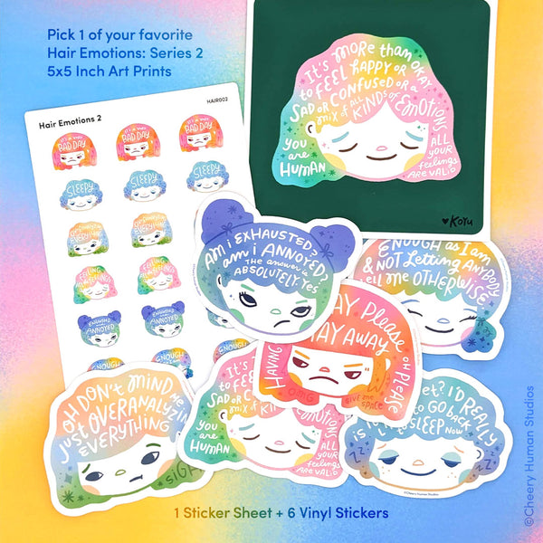 Hair Emotions 2: Art Print & Sticker Set