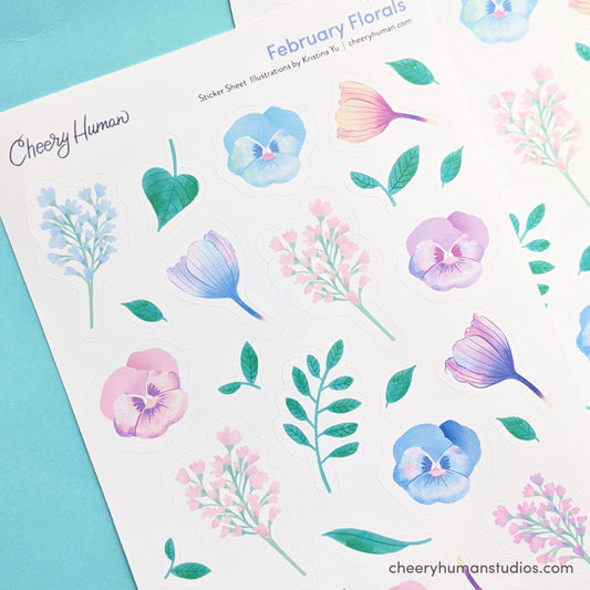February Florals - Stickers | Single Sticker Sheet or Pack of 5