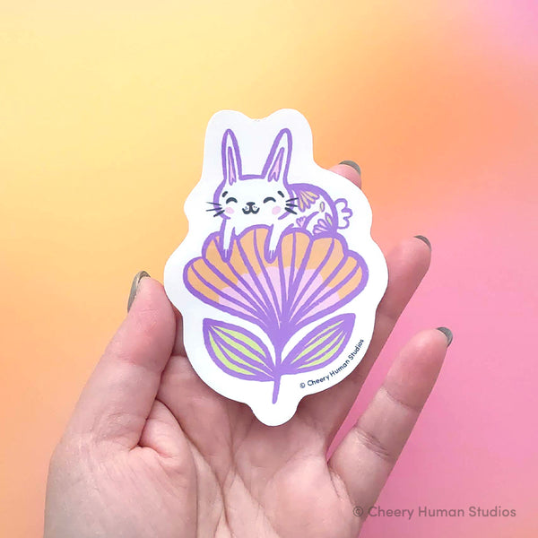 Rabbit in Flower - Handmade Vinyl Sticker
