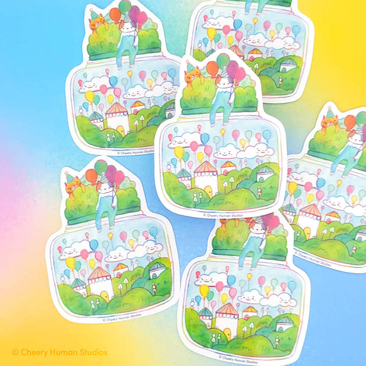 Tiny Worlds + Cats: Balloons - Handmade Vinyl Sticker