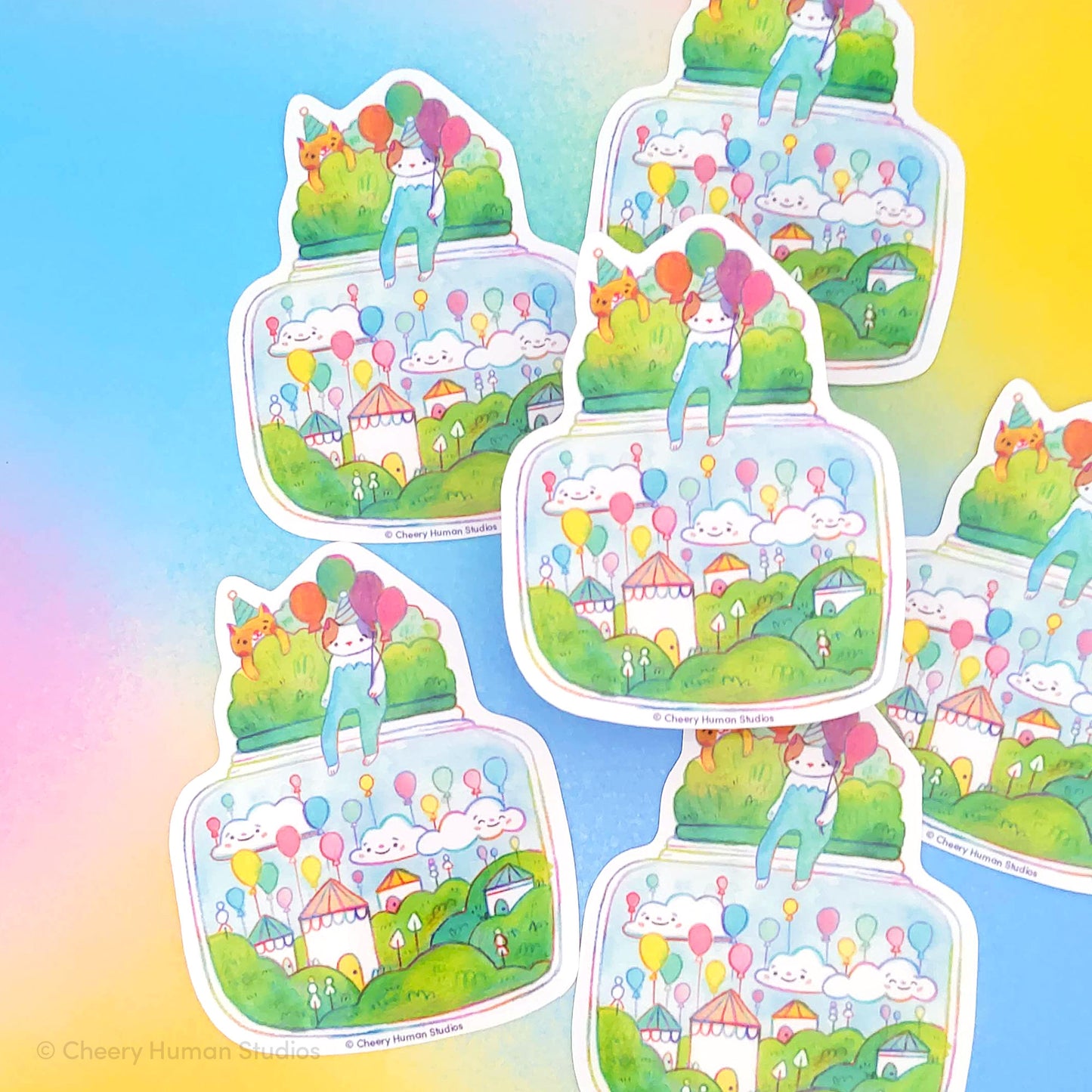 Tiny Worlds + Cats: Balloons - Handmade Vinyl Sticker