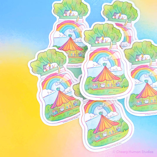 Tiny Worlds + Cats: Carousel - Handmade Vinyl Sticker