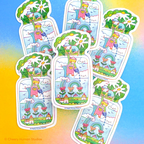 Tiny Worlds + Cats: Garden - Handmade Vinyl Sticker
