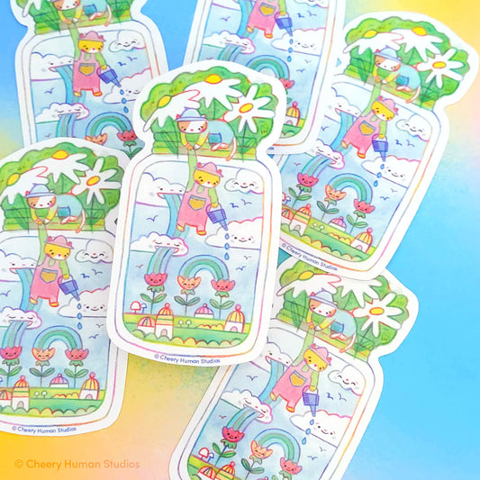 Tiny Worlds + Cats: Garden - Handmade Vinyl Sticker