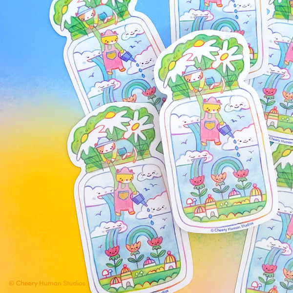 Tiny Worlds + Cats: Garden - Handmade Vinyl Sticker
