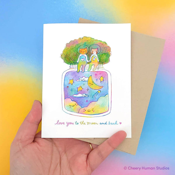 Love You to the Moon and Back  | Tiny Worlds + Cats Greeting Card