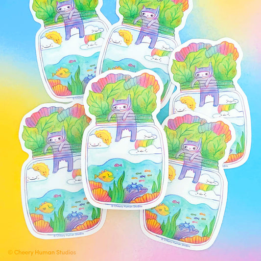Tiny Worlds + Cats: Ocean - Handmade Vinyl Sticker