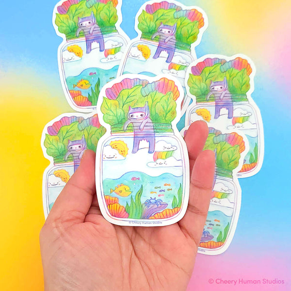 Tiny Worlds + Cats: Ocean - Handmade Vinyl Sticker