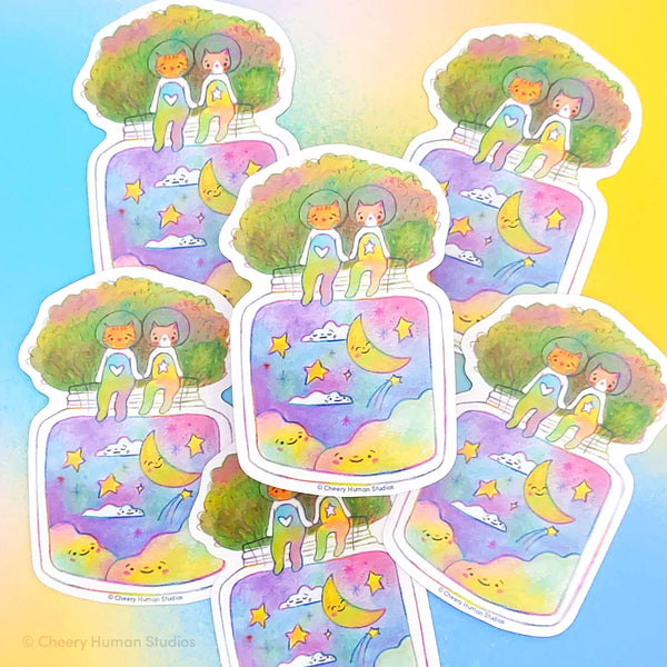 Tiny Worlds + Cats: Space - Handmade Vinyl Sticker