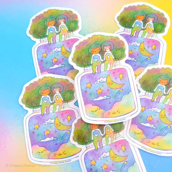 Tiny Worlds + Cats: Space - Handmade Vinyl Sticker