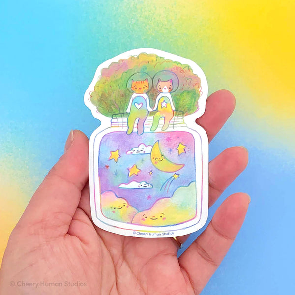 Tiny Worlds + Cats: Space - Handmade Vinyl Sticker
