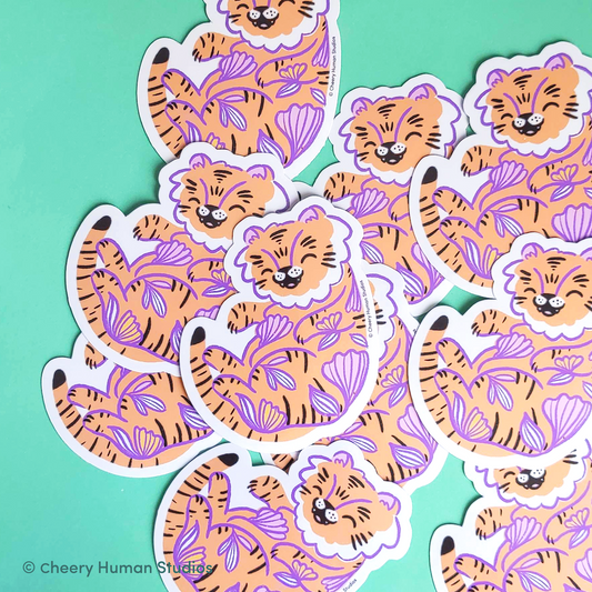 Cheery Tiger - Handmade Vinyl Sticker