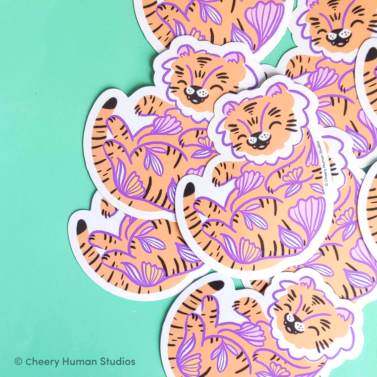 Cheery Tiger - Handmade Vinyl Sticker