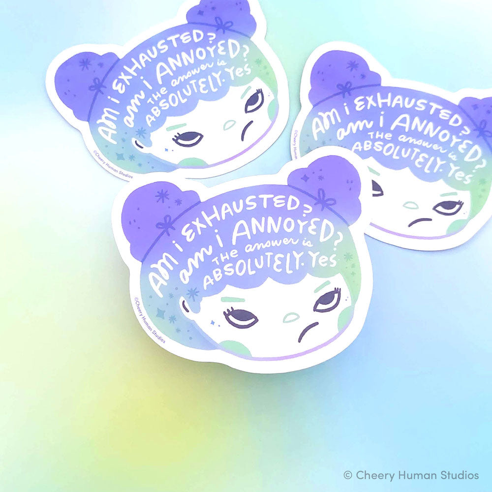 Hair Emotions 2: Exhausted + Annoyed - Handmade Vinyl Sticker