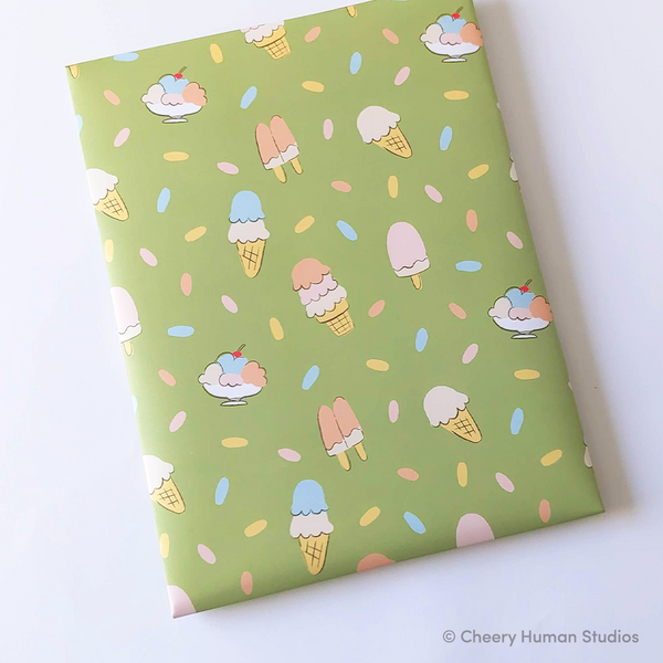 Ice Cream - Gift Wrap | Folded Flat Pack of 2 Sheets
