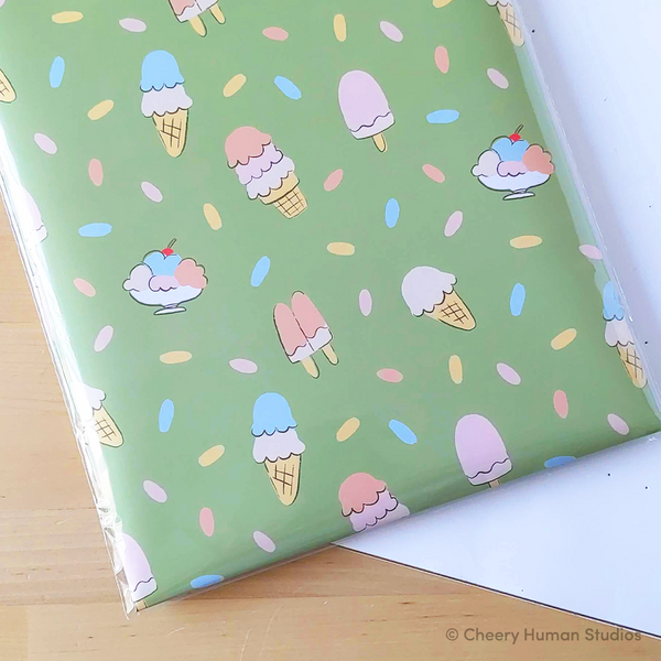Ice Cream - Gift Wrap | Folded Flat Pack of 2 Sheets