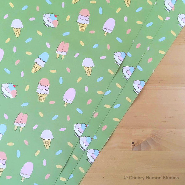 Ice Cream - Gift Wrap | Folded Flat Pack of 2 Sheets