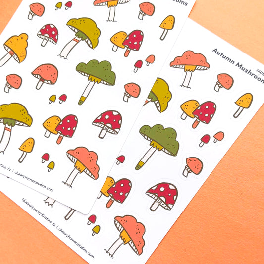 Autumn Mushrooms | Fall Stickers | Single Sticker Sheet or Pack of 5