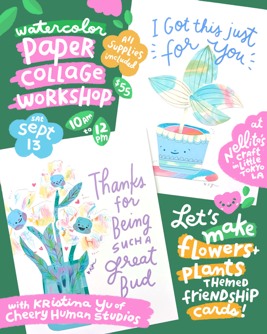 *In-Person Workshop* Watercolor Paper Collage - Flowers + Plants Greeting Card Workshop @ Nellita's Craft