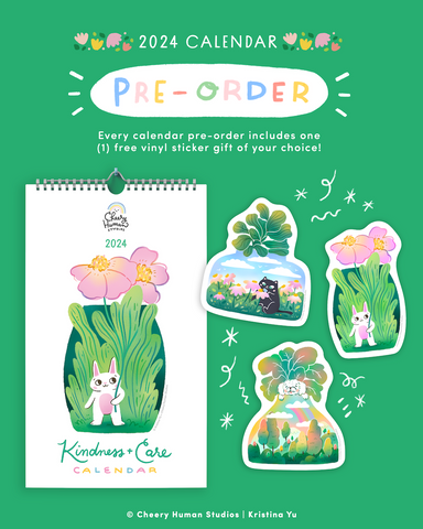PRE-ORDER | Kindness + Care 2024 Wall Calendar (includes free vinyl sticker gift)