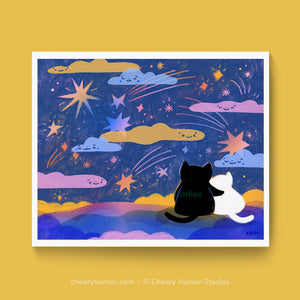 Stargazing Cats - Art Print