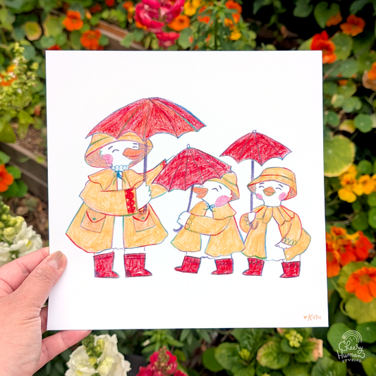 Rainy Day Duck Family - Art Print