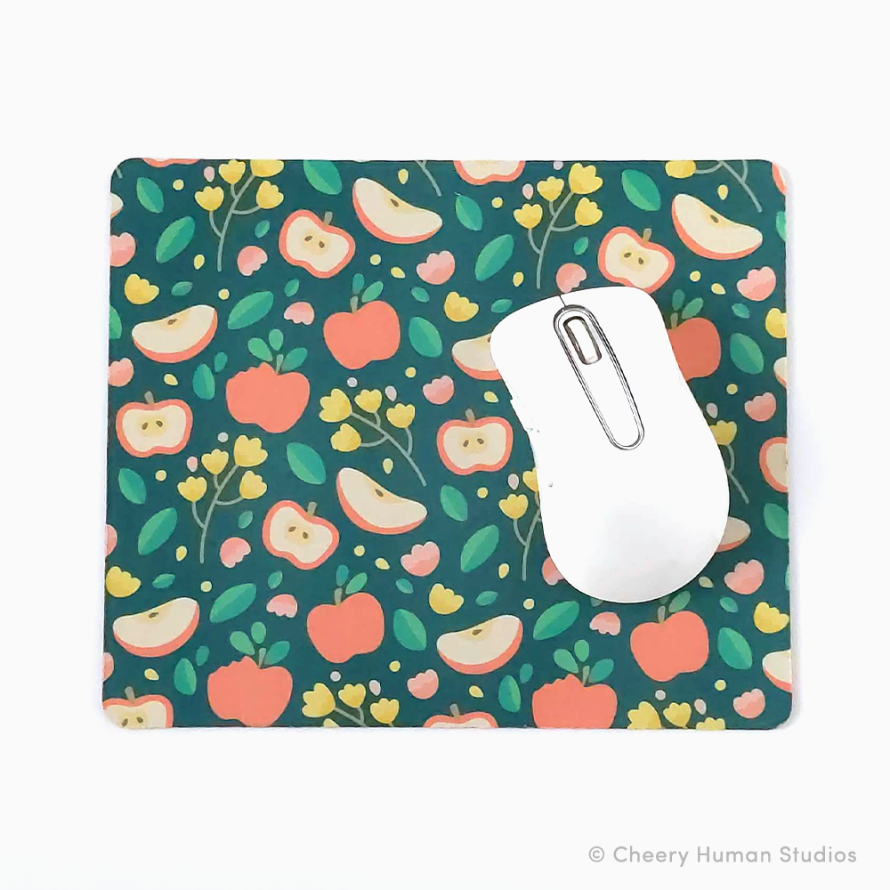 Apples & Yellow Flowers Mouse Pad  | Adorable Fruit Mouse Mat