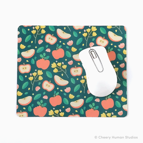 Apples & Yellow Flowers Mouse Pad  | Adorable Fruit Mouse Mat