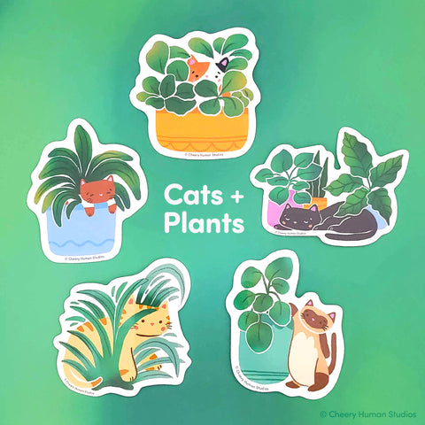 Cats & Plants - Handmade Vinyl Stickers