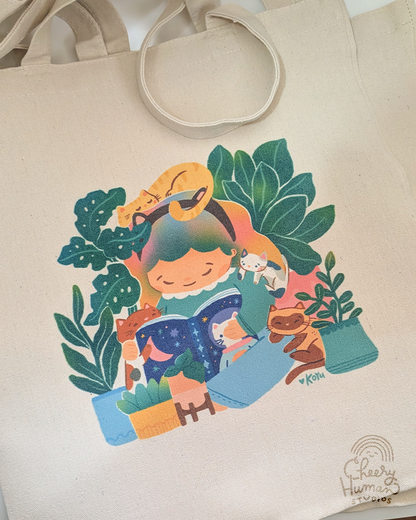 Reading with Cats - Canvas Tote Bag