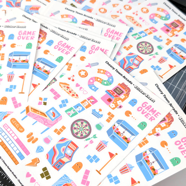 Cheery Town Arcade - Decorative Sticker Sheet | Single Sticker Sheet or Pack of 5