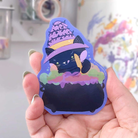 Cleo the Potion Making Cat - Handmade Vinyl Sticker | Halloween Sticker