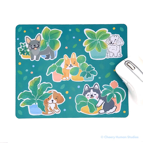 Dogs & Plants Mouse Pad ✺ Cute Dog Mouse Mat