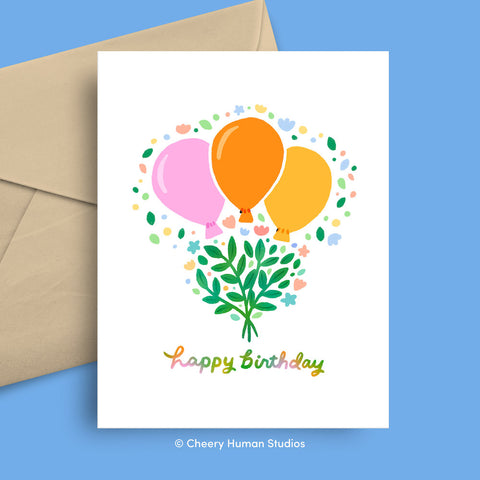 Floral Balloon Birthday - Greeting Card